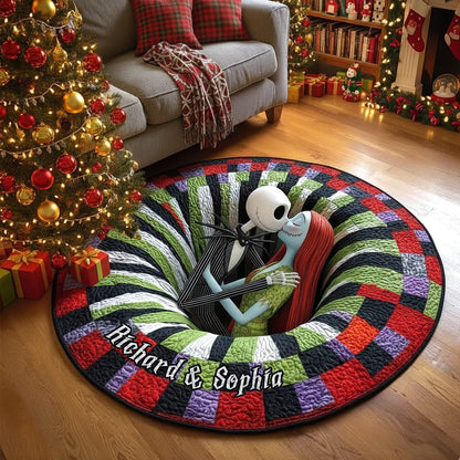 Spooky Love Quilted Round Mat - Personalized Gifts For Couple