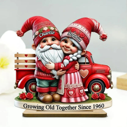 Personalized Gnome Couple Truck Wooden Standing