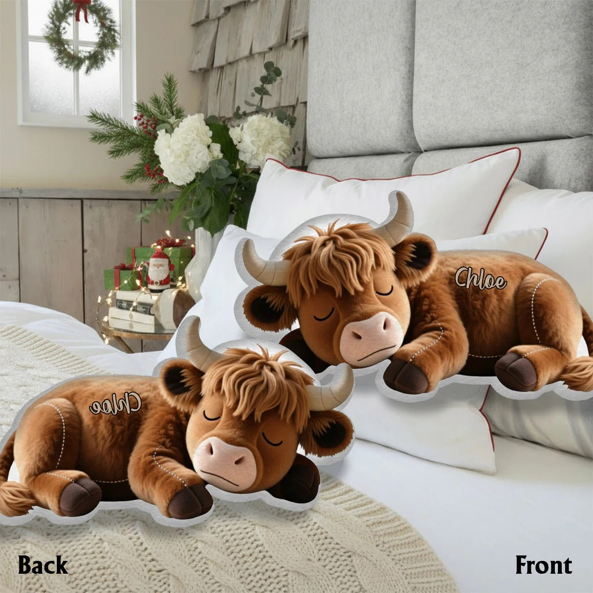 Sleeping Highland Cow - Personalized Cozy Highland Cow Shaped Pillow