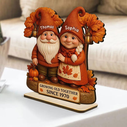 Personalized Fall Season Gnome Couple Wooden Standing