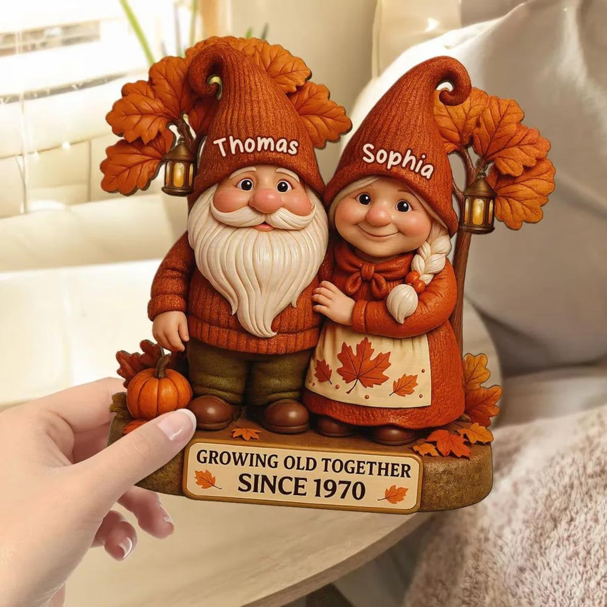 Personalized Fall Season Gnome Couple Wooden Standing