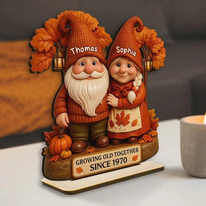 Personalized Fall Season Gnome Couple Wooden Standing