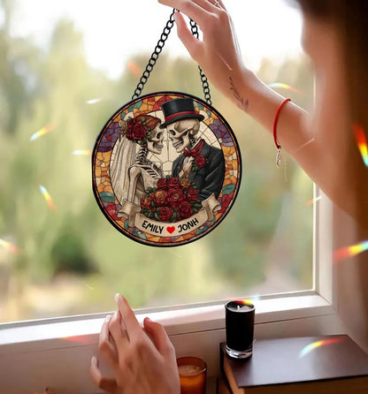 Scare Couple Stained Glass Suncatcher, Hanging Decor