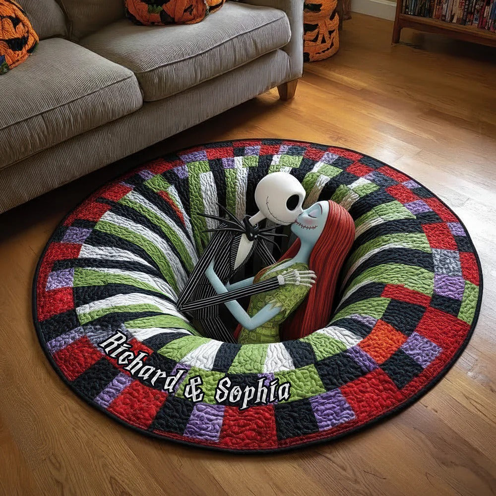 Spooky Love Quilted Round Mat - Personalized Gifts For Couple