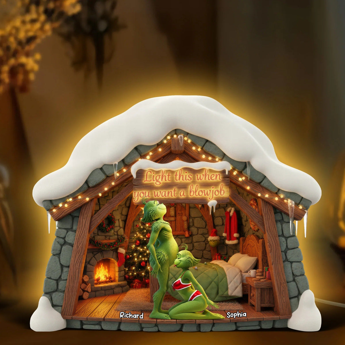 Naughty Green Custom Shape Acrylic Light Box - Personalized Gift For Couples