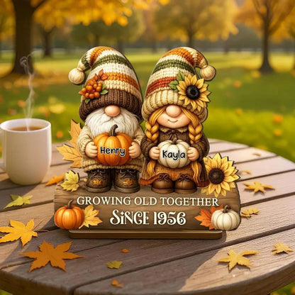 Gnome Couple Growing Old Together Wooden Standing