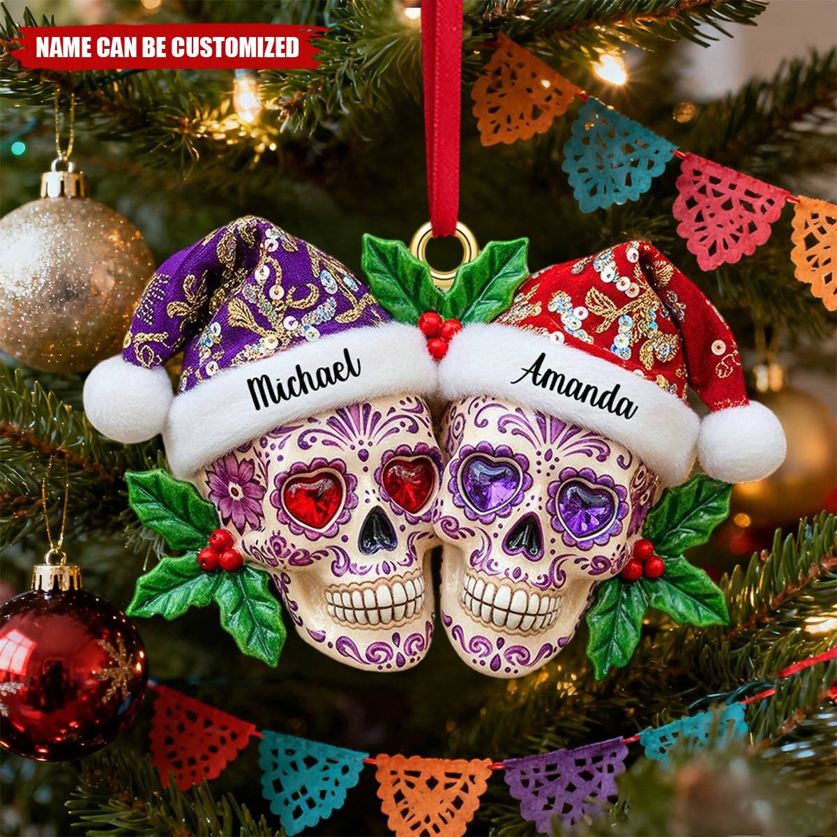 Skull Couple Christmas Ornament - Personalized Gifts For Couple