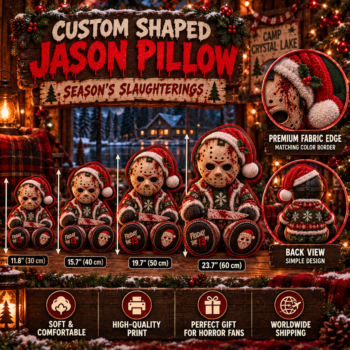 Jason Voorhees Christmas Custom Shaped Pillow – Halloween Horror Gift for Movie Fans