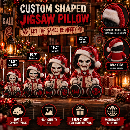 Jigsaw Christmas Custom Shaped Pillow – Halloween Horror Gift for Movie Fans
