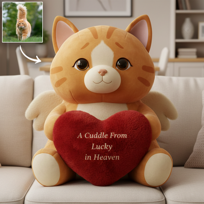 A Cuddle From Heaven – Personalized Cat Memorial Shaped Pillow