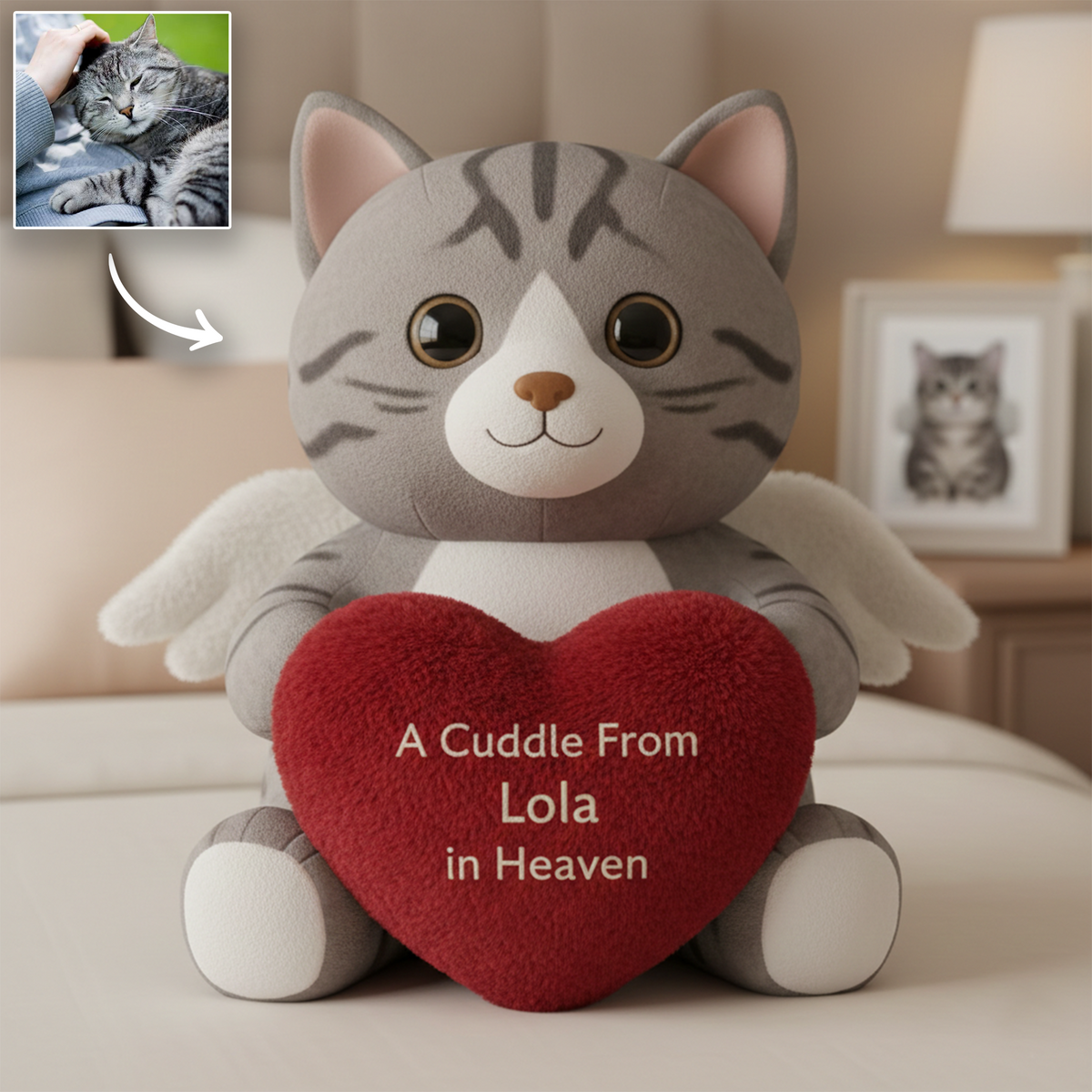A Cuddle From Heaven – Personalized Cat Memorial Shaped Pillow