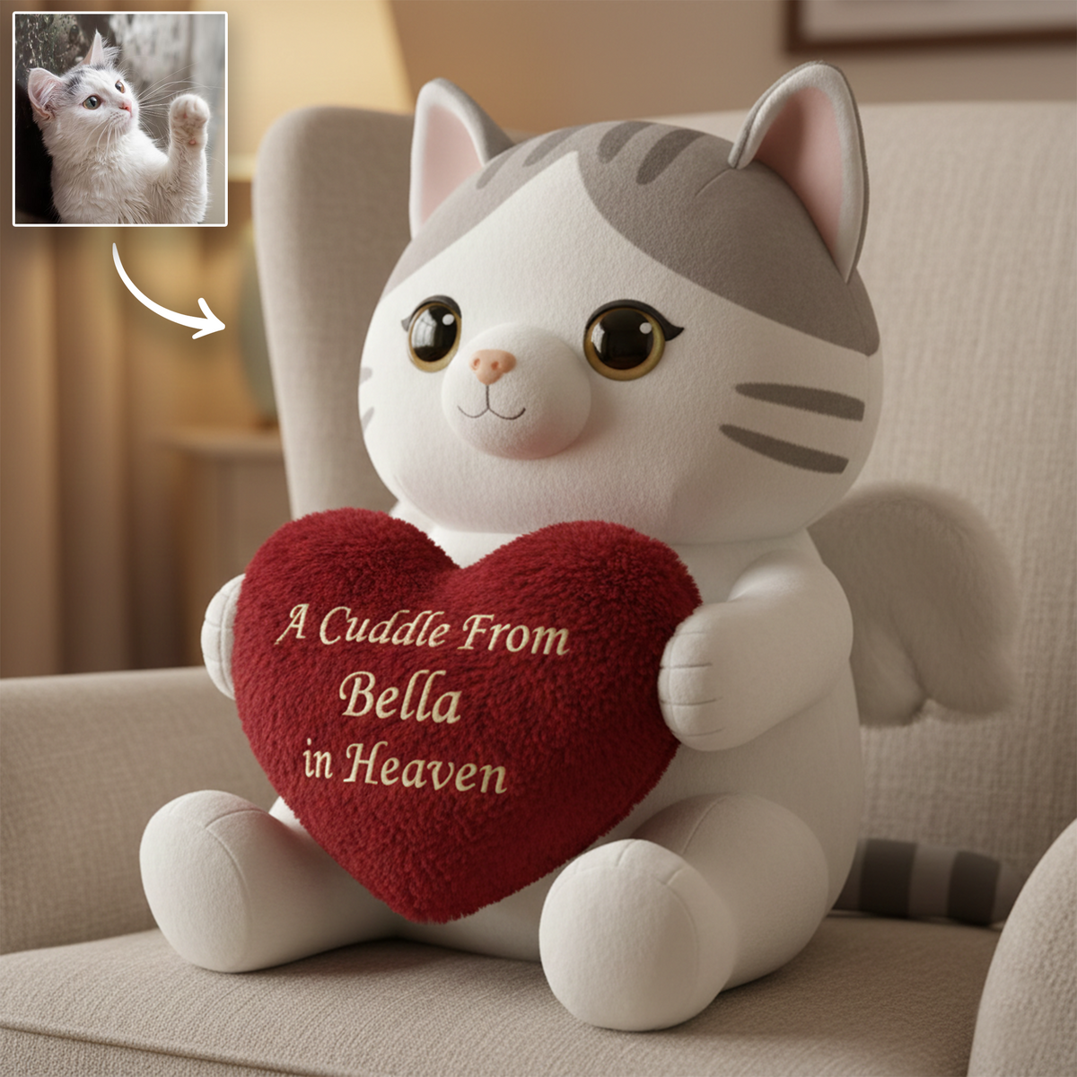 A Cuddle From Heaven – Personalized Cat Memorial Shaped Pillow