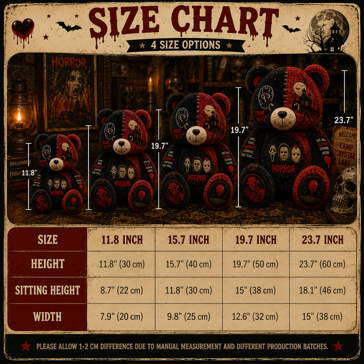 Horror Legends Bear Custom Shaped Pillow – Scary Halloween Gift for Classic Horror & Slasher Fans