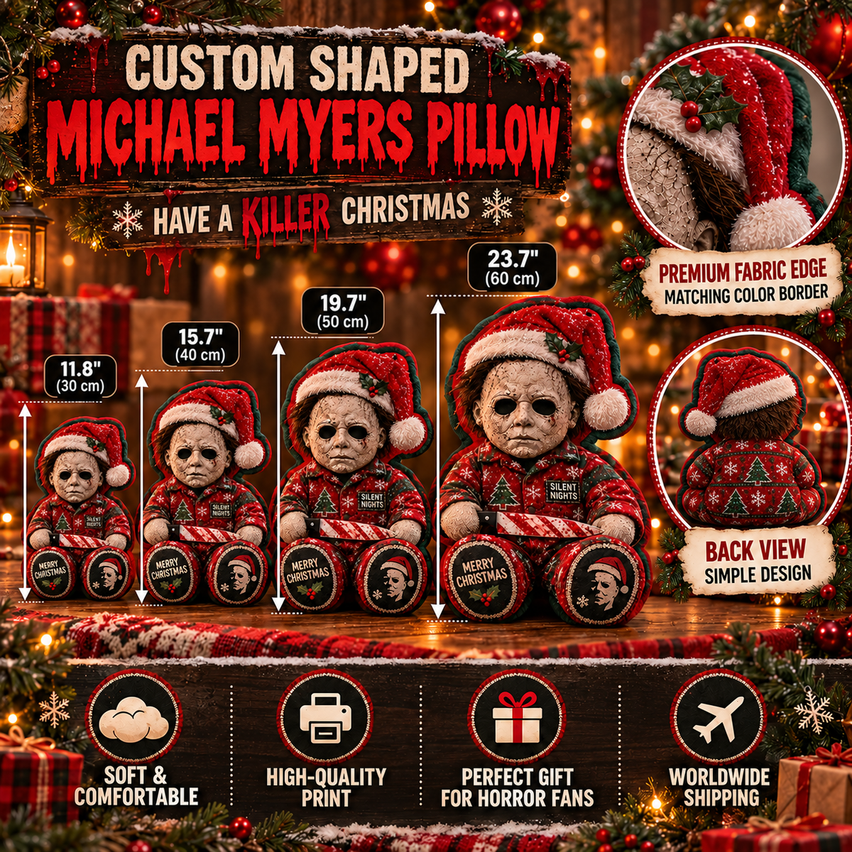 Michael Myers Christmas Custom Shaped Pillow – Halloween Horror Gift for Movie Fans
