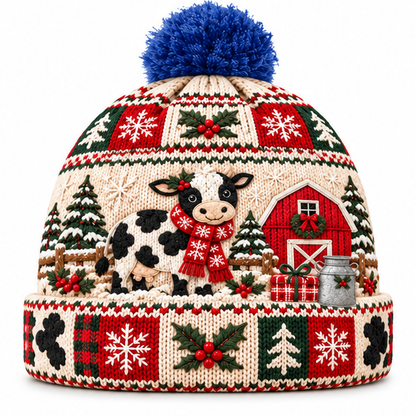 Farmhouse Christmas Cow Beanie Hat