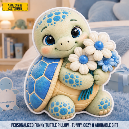 Personalized Cute Turtle Flower Custom Shape Pillow