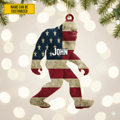 Personalized Sasquatch USA Flag Christmas – Funny Christmas Ornament