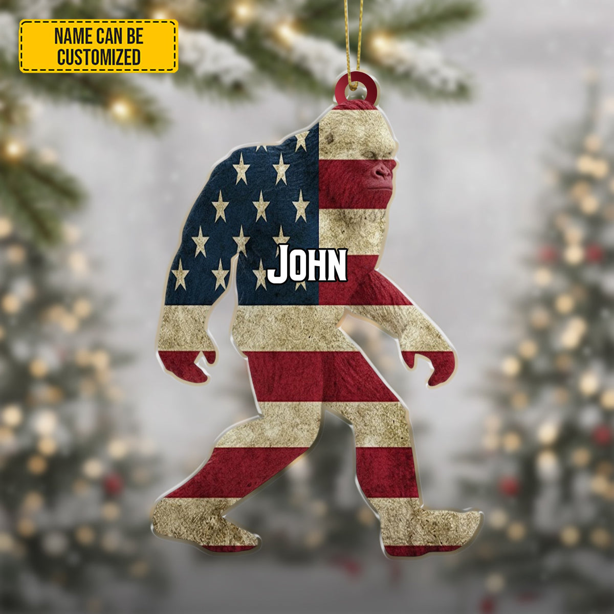 Personalized Sasquatch USA Flag Christmas – Funny Christmas Ornament