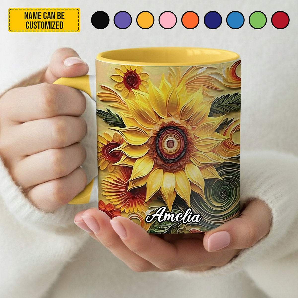 Personalized Beautiful Sunflower Accent Mug