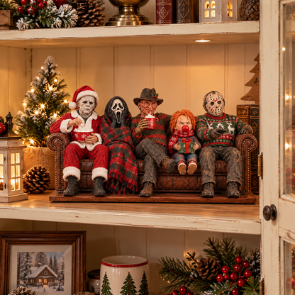 Horror Movie Killers Cozy Christmas Wooden Block Sign, Spooky Holiday Characters Wood Decor