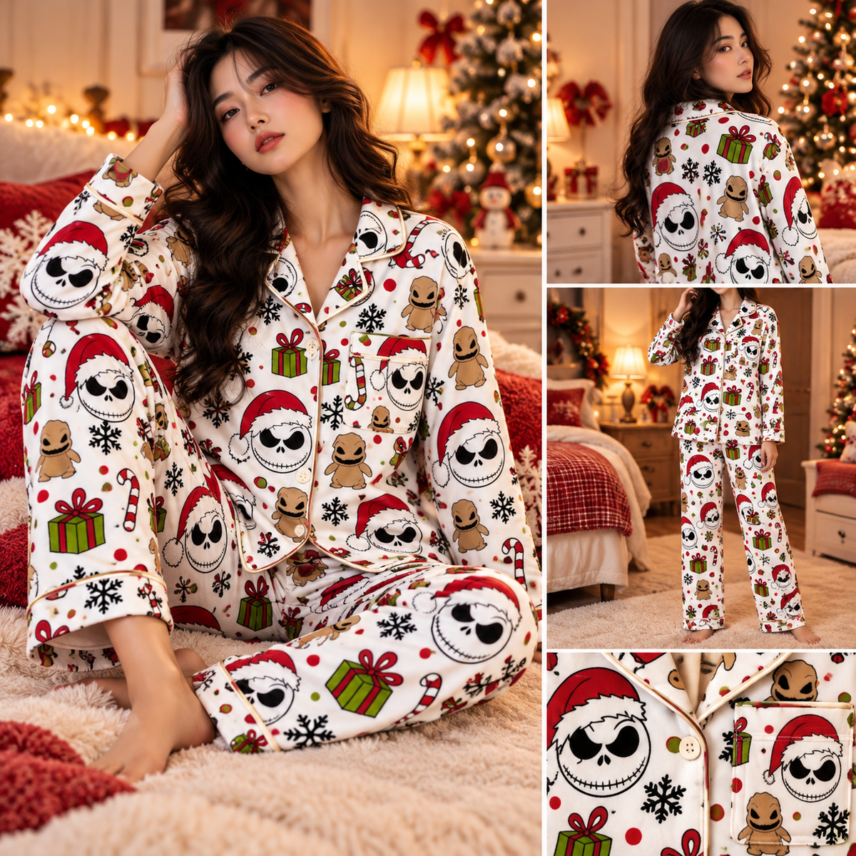 Jack Skellington Christmas Pajama Set - Holiday Gift for Women