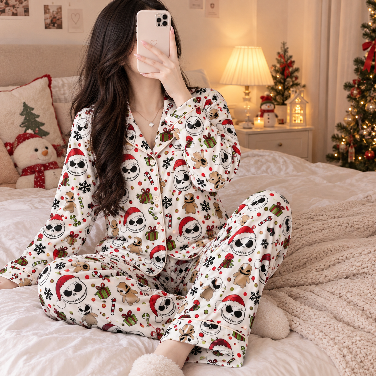 Jack Skellington Christmas Pajama Set - Holiday Gift for Women