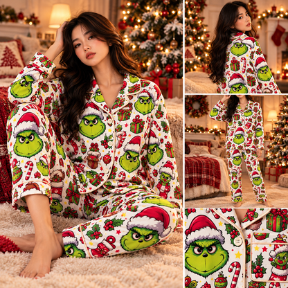 Grinch Christmas Pajama Set - Funny Holiday All-Over Print PJs