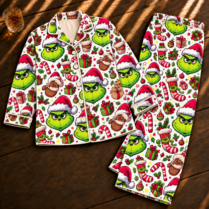 Grinch Christmas Pajama Set - Funny Holiday All-Over Print PJs