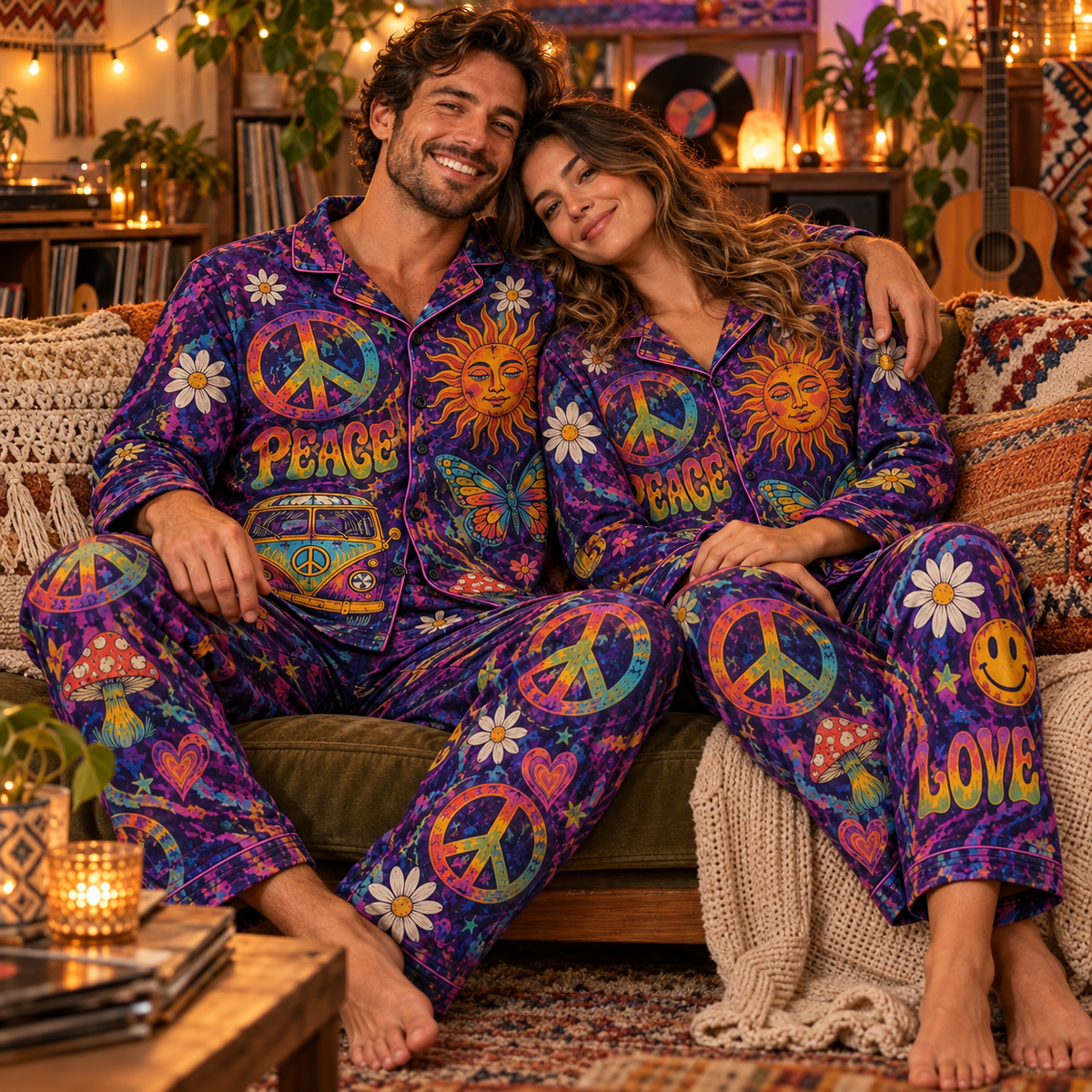 Hippie Peace and Love Pajama Set – Gift for Hippie Lovers