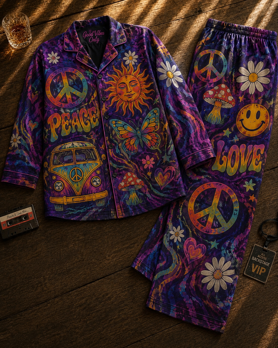 Hippie Peace and Love Pajama Set – Gift for Hippie Lovers