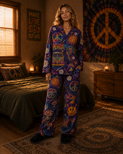Hippie Peace and Love Pajama Set – Gift for Hippie Lovers