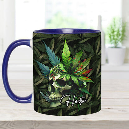 Skull Green Leaf - Personalized Weed Accent Mug
