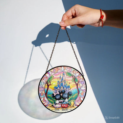 Personalized Cute Mouse Couple Stained Glass Suncatcher, Hanging Decor