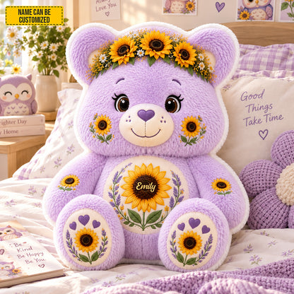 Personalized Sunflower Purple Bear Custom Shape Pillow