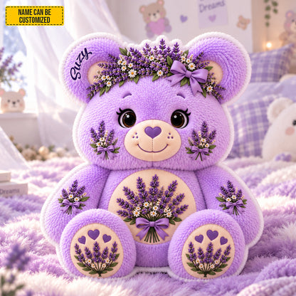 Personalized Lavender Bear Custom Shaped Pillow