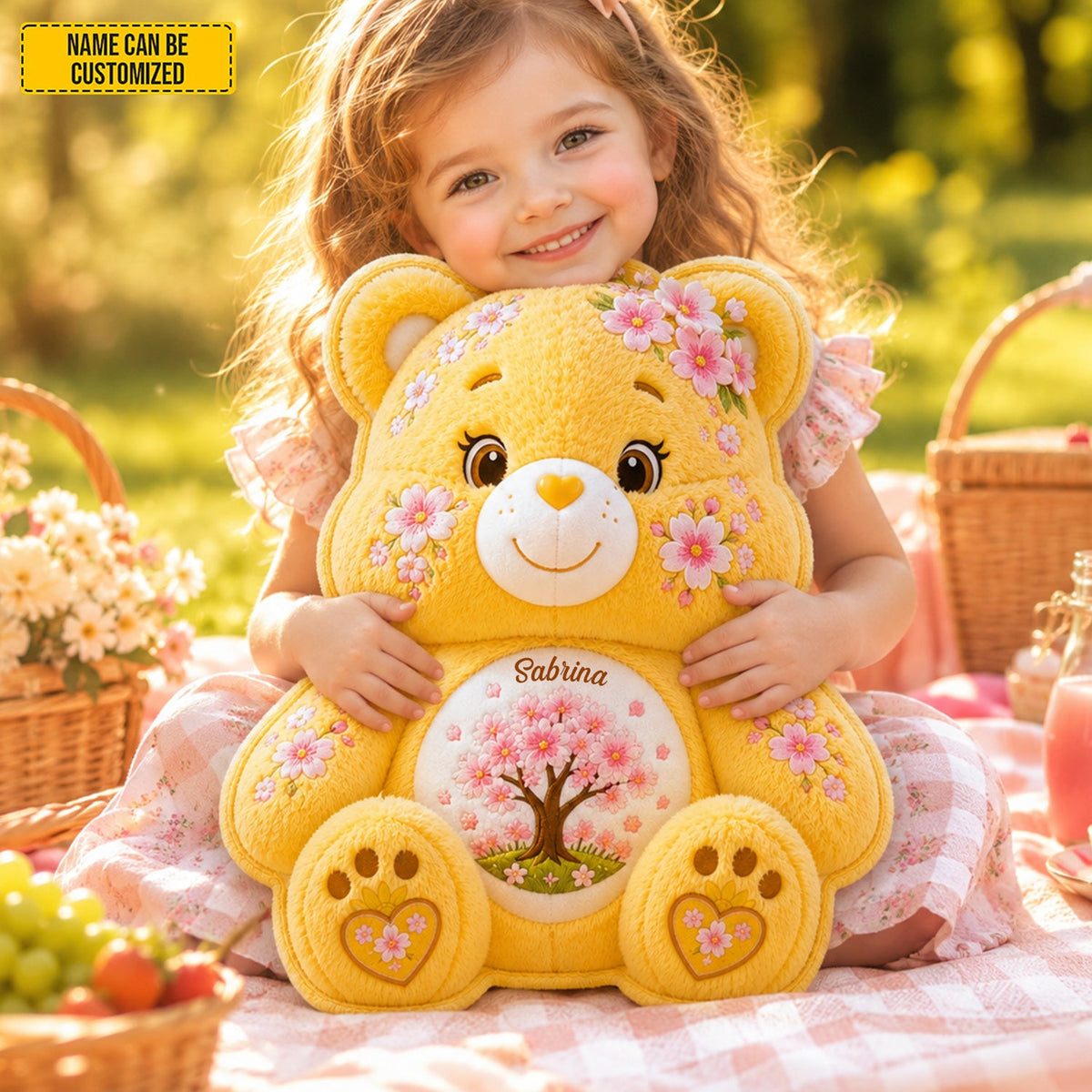 Personalized Cute Cherry Blossom Bear Pillow