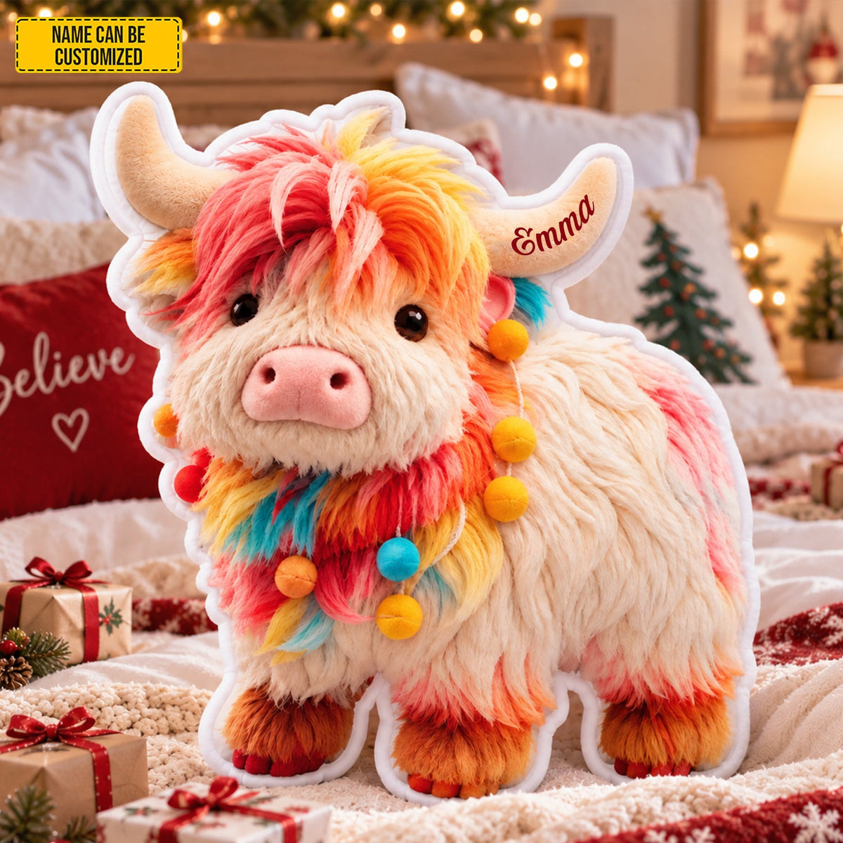 Personalized Colorful Highland Cow Shaped Pillow