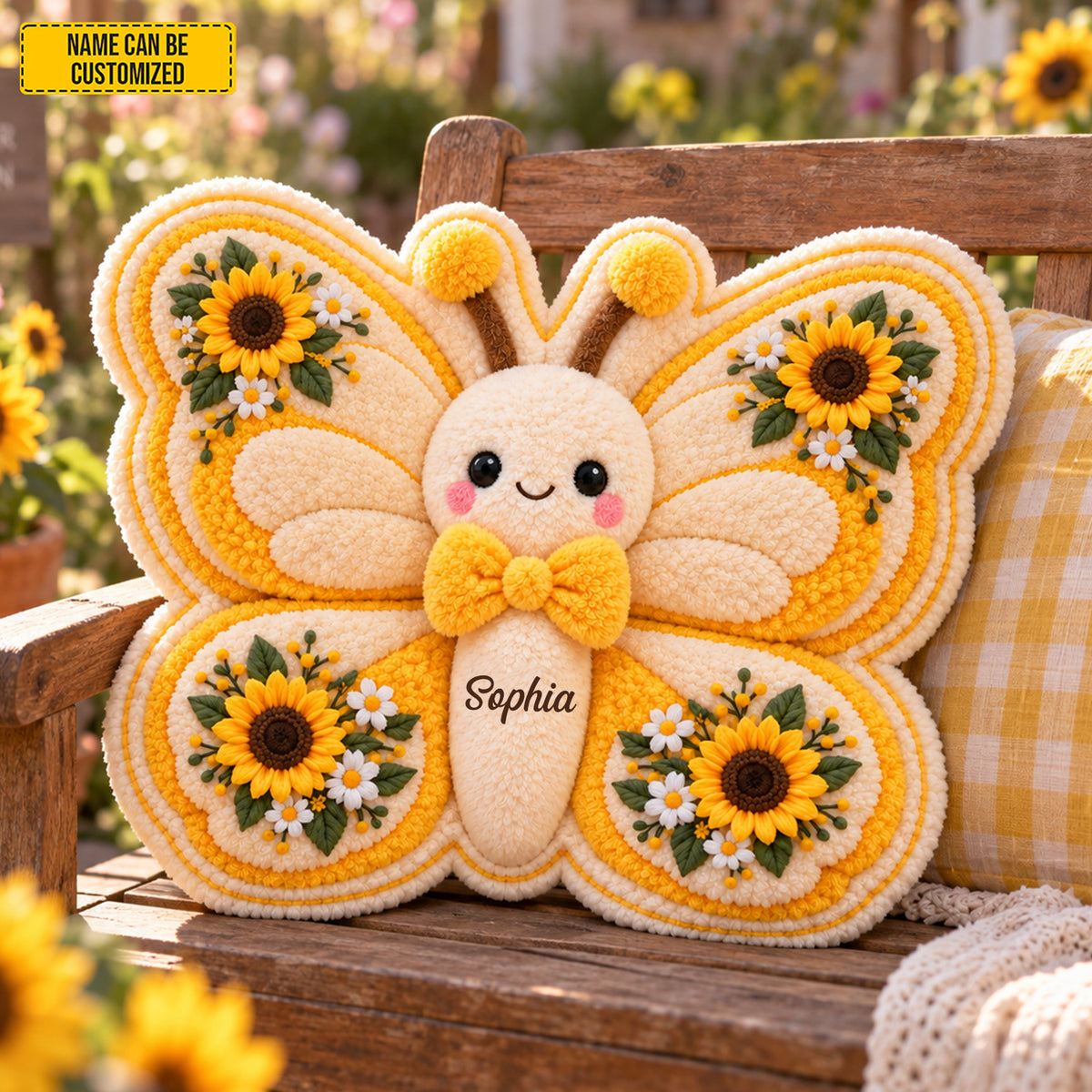 Personalized Sunflower Butterfly Shaped Pillow