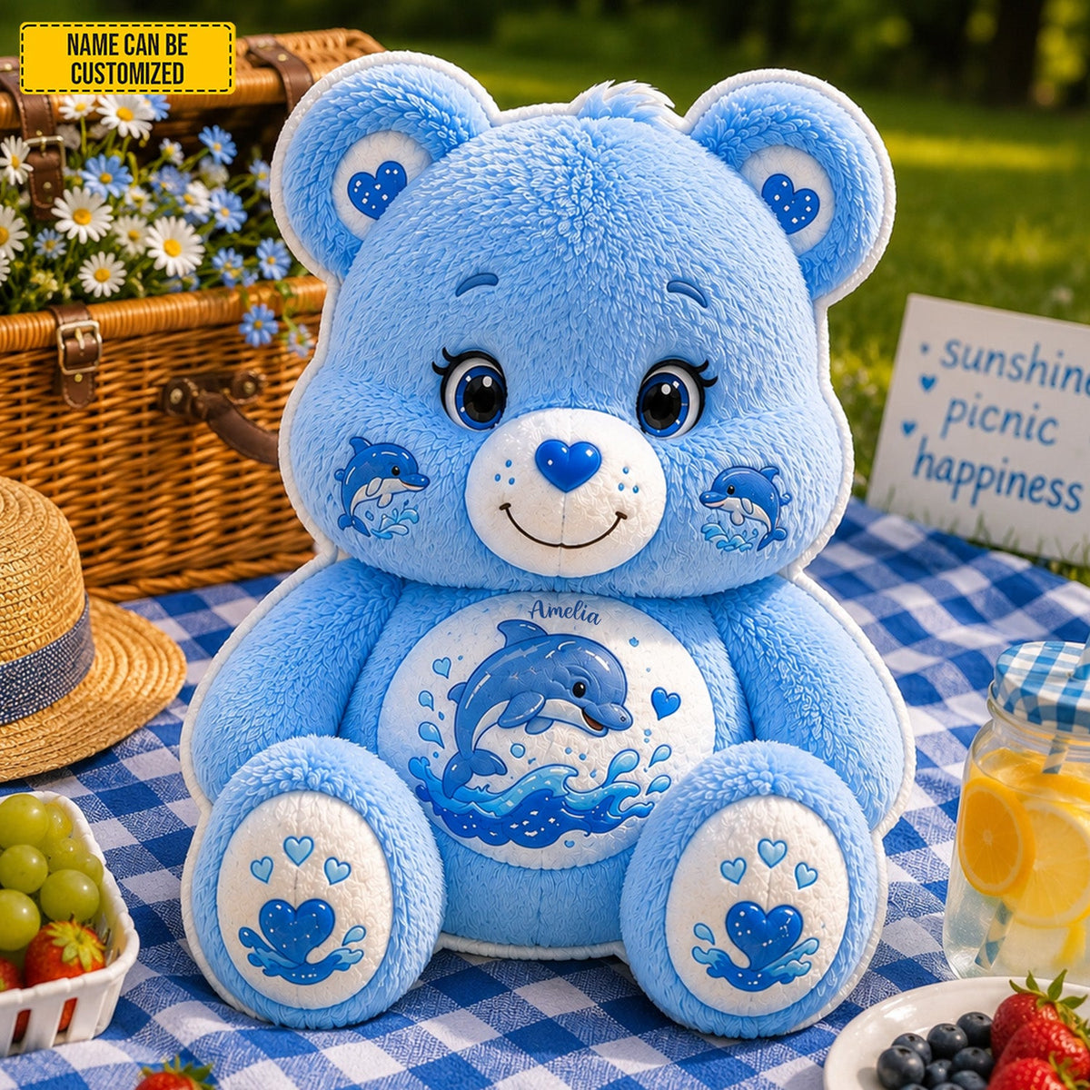 Personalized Dolphin Blue Bear Pillow