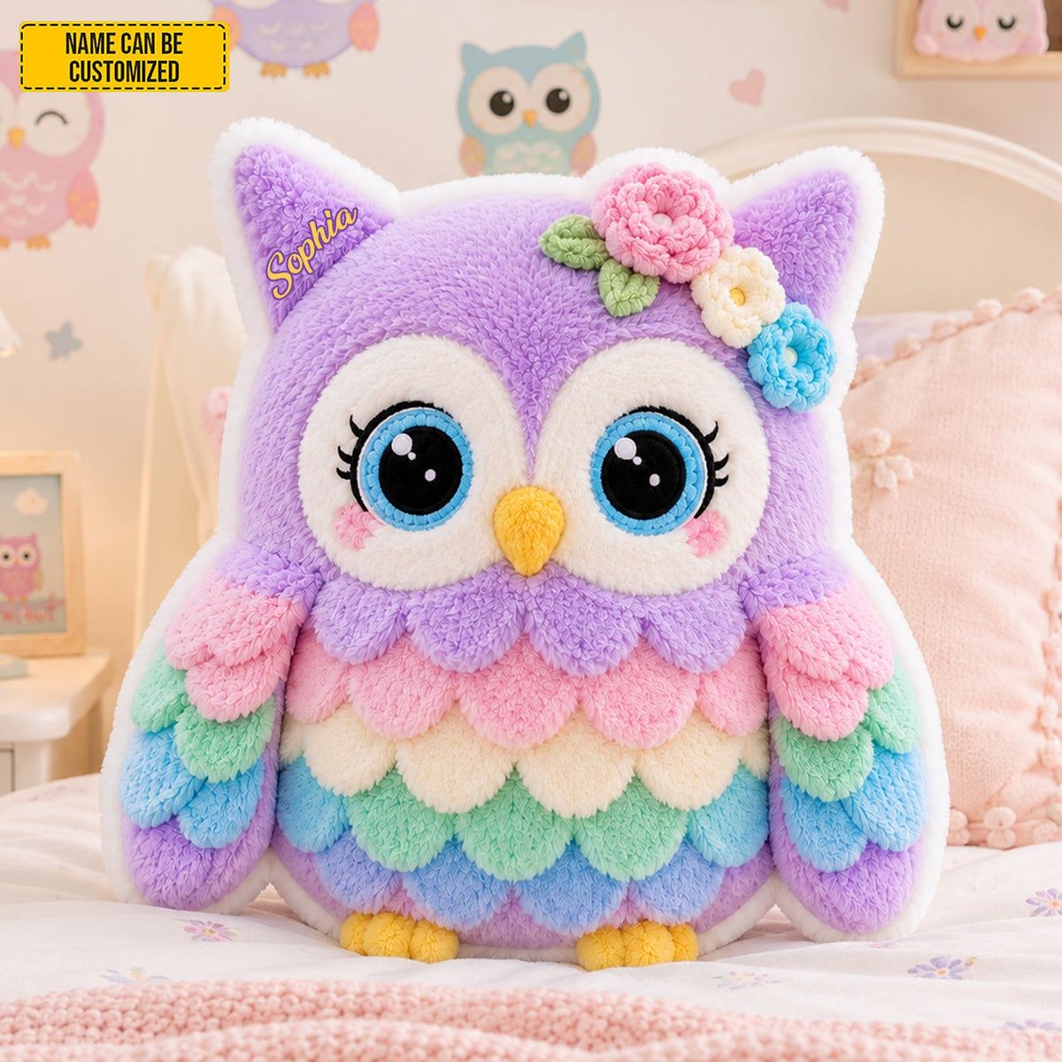 Personalized Colorful Owl Custom Shaped Pillow