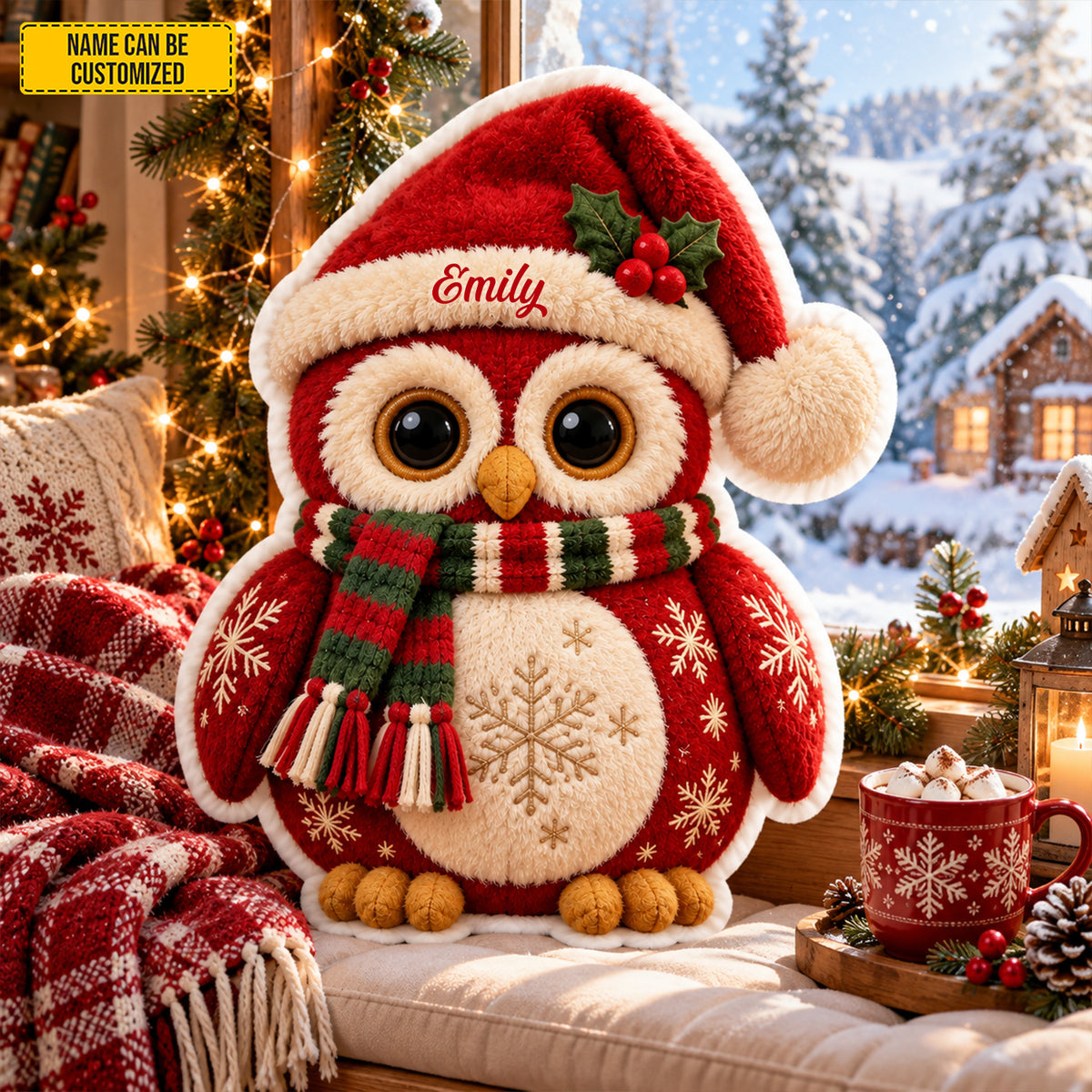 Personalized Christmas Owl Shaped Pillow