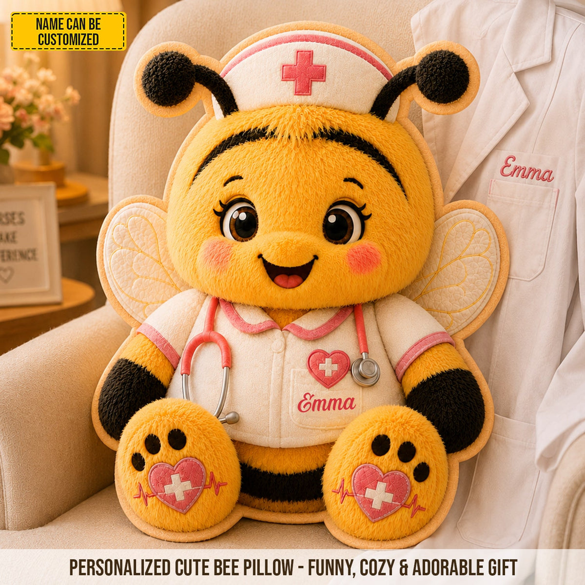 Personalized Nurse Bee Custom Shape Pillow