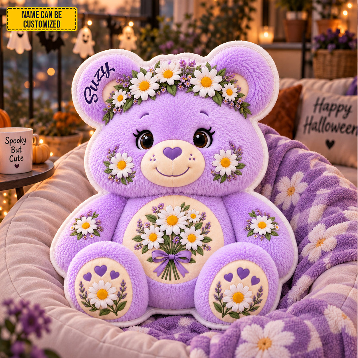Personalized Daisy Bear Custom Shaped Pillow
