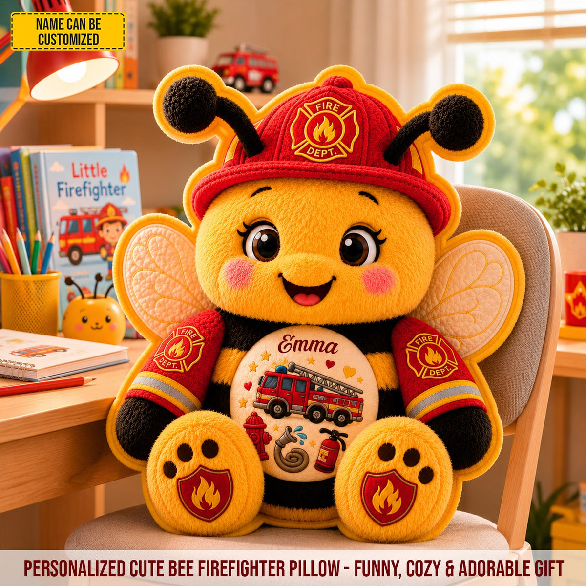 Personalized Firefighter Bee Custom Shape Pillow