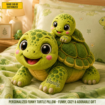 Mom Turtle With Little Kids - Personalized Shaped Pillow