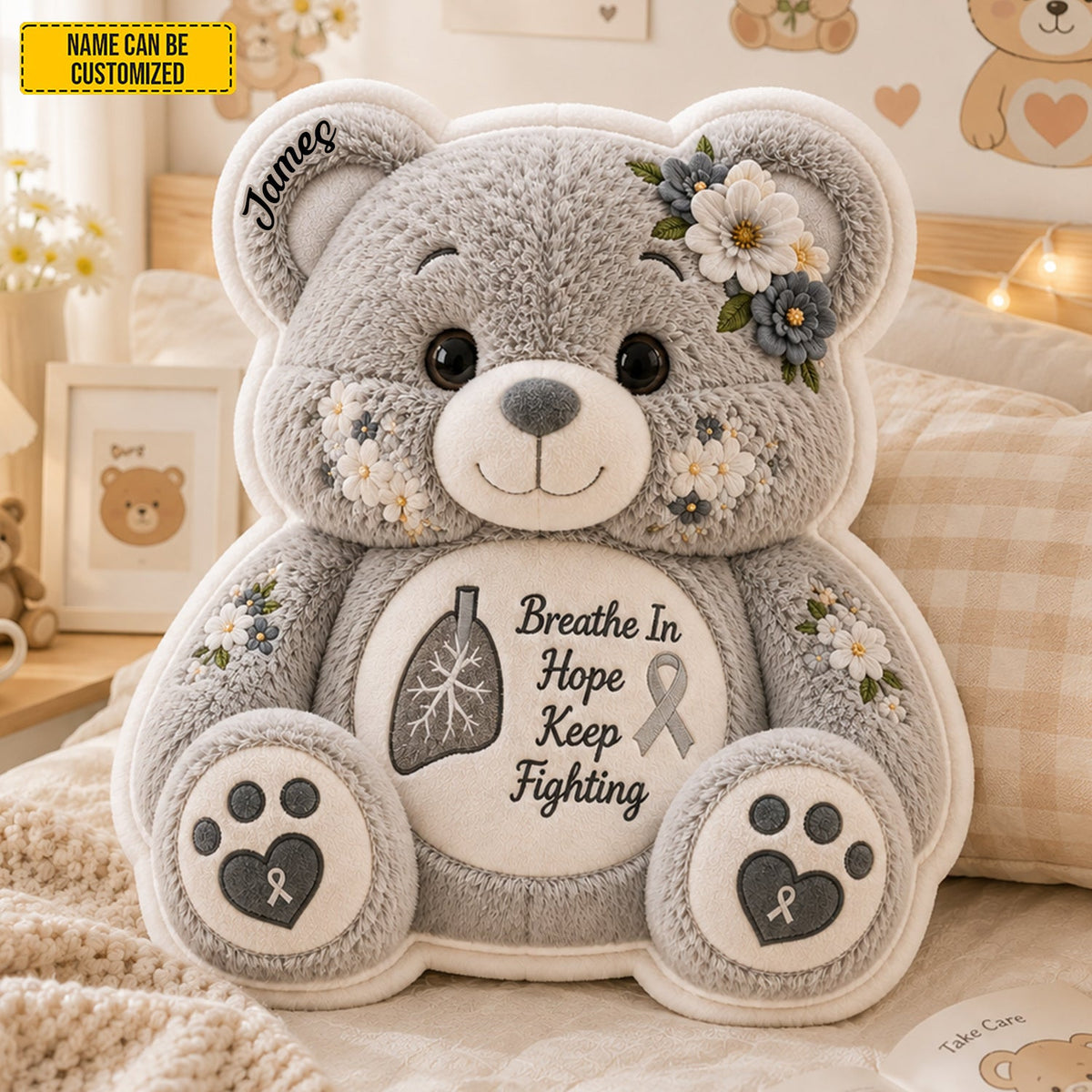 Personalized Lung Cancer Bear Pillow