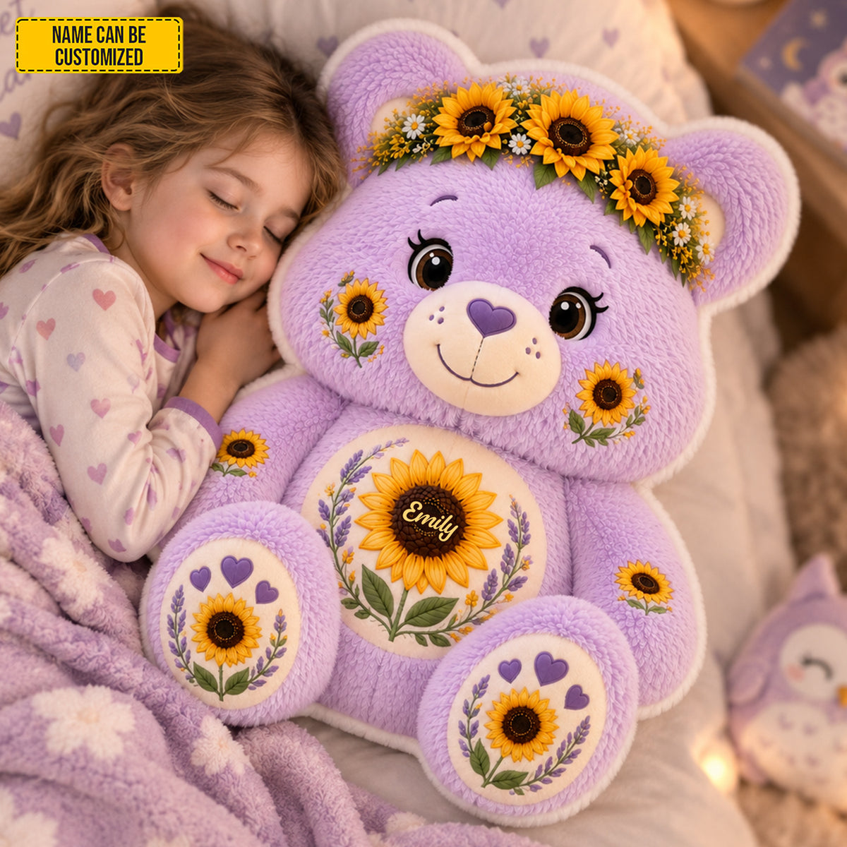 Personalized Sunflower Purple Bear Custom Shape Pillow