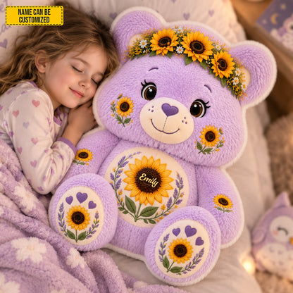 Personalized Sunflower Purple Bear Custom Shape Pillow