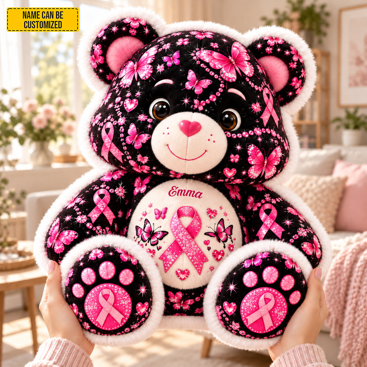 Personalized Breast Cancer Awareness Bear Pillow
