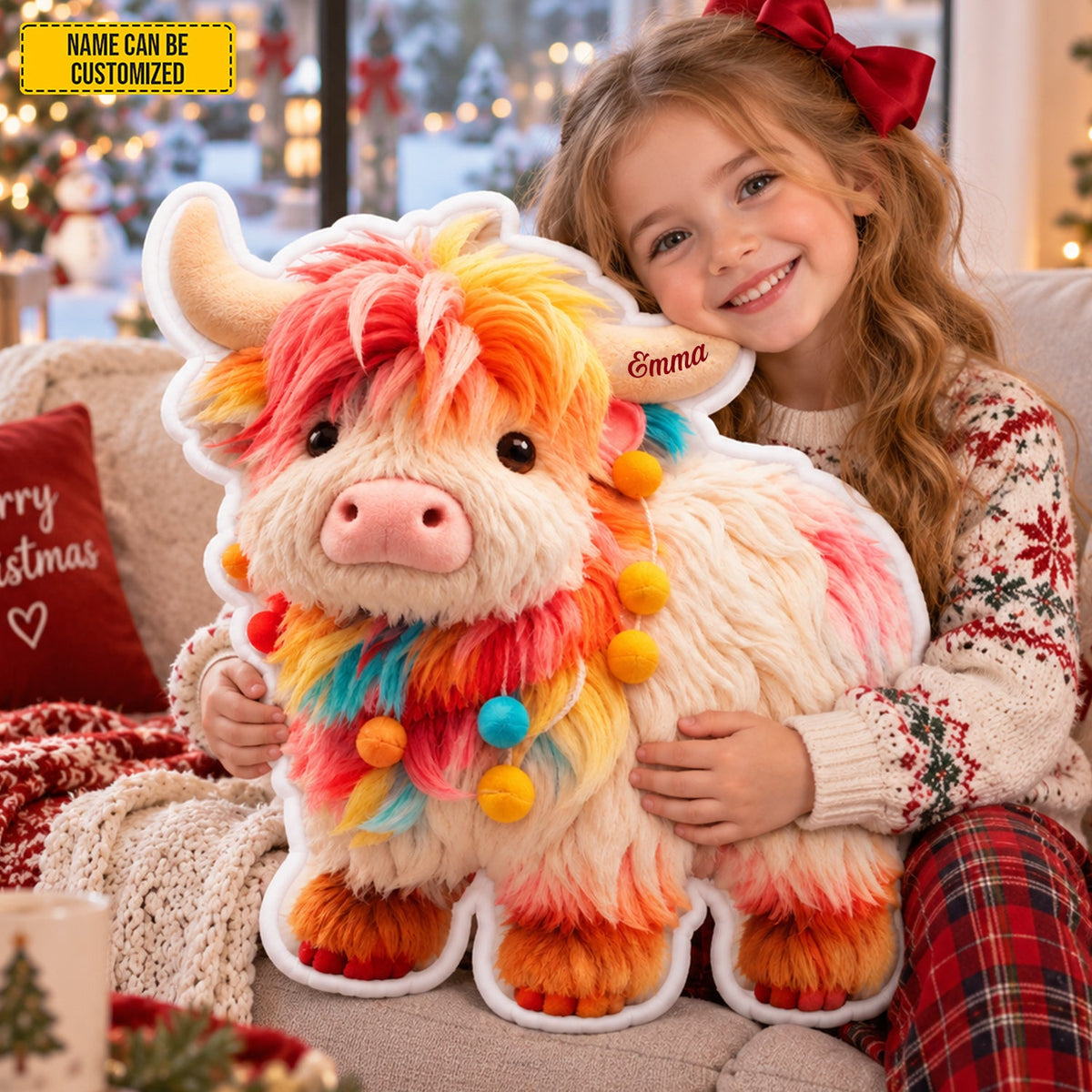 Personalized Colorful Highland Cow Shaped Pillow